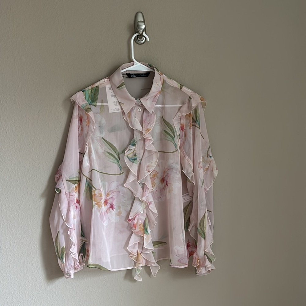 Zara floral print ruffle blouse - Picture 3 of 5